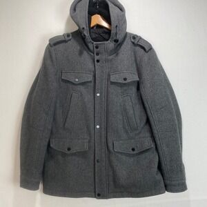 Black Rivet Men's Size L Gray Wool Blend Hooded Winter Parka Military‎ Jacket